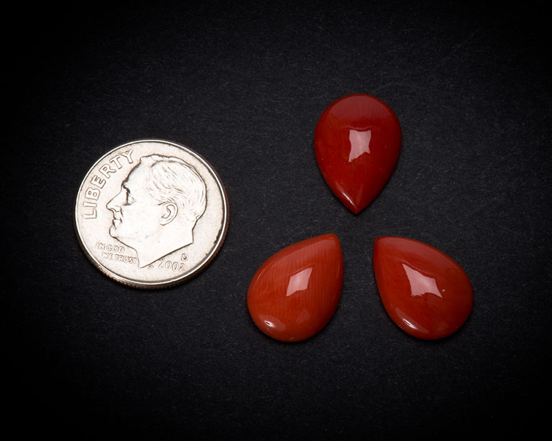 14405 Red Coral Cabochons 11.5x9.5mm with 4mm Dome Set of 4 