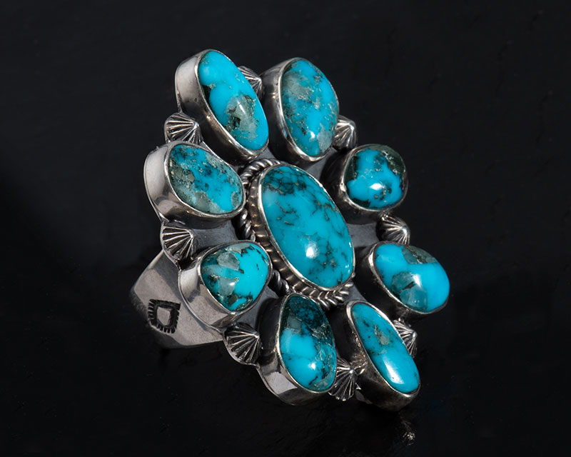 Kingman Turquoise 9 stone Cluster Ring