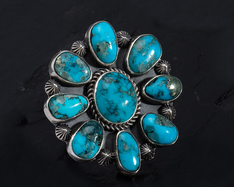 Kingman Turquoise 9 stone Cluster Ring