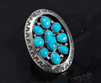 Sleeping Beauty Turquoise 9 Stone Shadow box Ring
