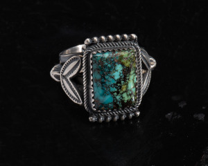 Square spiderweb turquoise ring by Henry Morgan