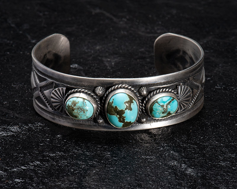 Leonard Chee 3 stone Persian Turquoise Cluster Cuff Bracelet