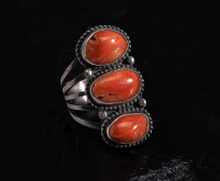 Stacked Three Stone Baroque Red Coral Ring