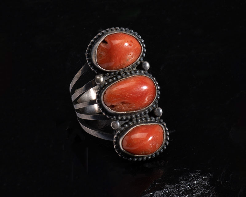 Mediterranean Red Coral and Sterling Silver Ring by Verdy Jake, Smith Lake area of New Mexico.