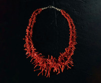 Two strand Natural Mediterranean Coral Frangia Necklace by Cosmo Lewis of Santa Fe, NM,