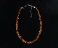 Single Strand Chiapas Amber Graduated Bead Necklace with custom hammered sterling silver cones and clasps