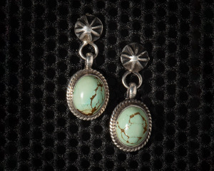 #8 Turquoise Dangle Earrings with Rosette Post on Sterling Silver