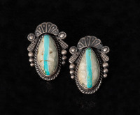 Earrings with Royston Turquoise in Natural Ore with Traditional Navajo Style Stamp Work
