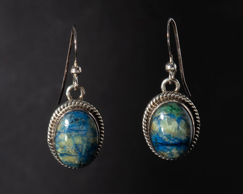 Blue Bird Mine Azurite and Crysacola Earrings Sterling Silver