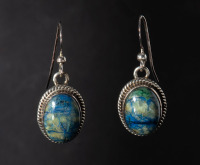 Blue Bird Mine Azurite and Crysacola Earrings Sterling Silver